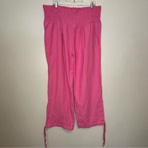 Pink Cotton Pants Women Sz 2XL‎ Pull On Wide Leg Drawstring Ankle Elastic Waist